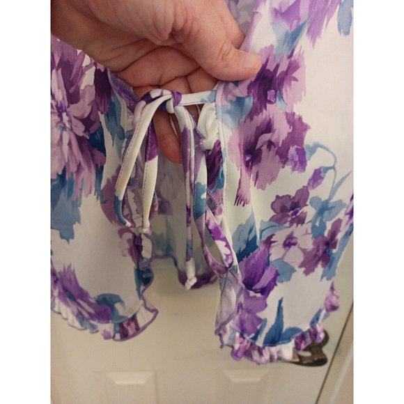 Women's Salon Studio Floral Purple/Blue Tie Front Lightweight Cardigan Sz Medium - Picture 4 of 10